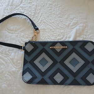 Michael Kors Navy and Gray Diamond Pattern Wristlet
